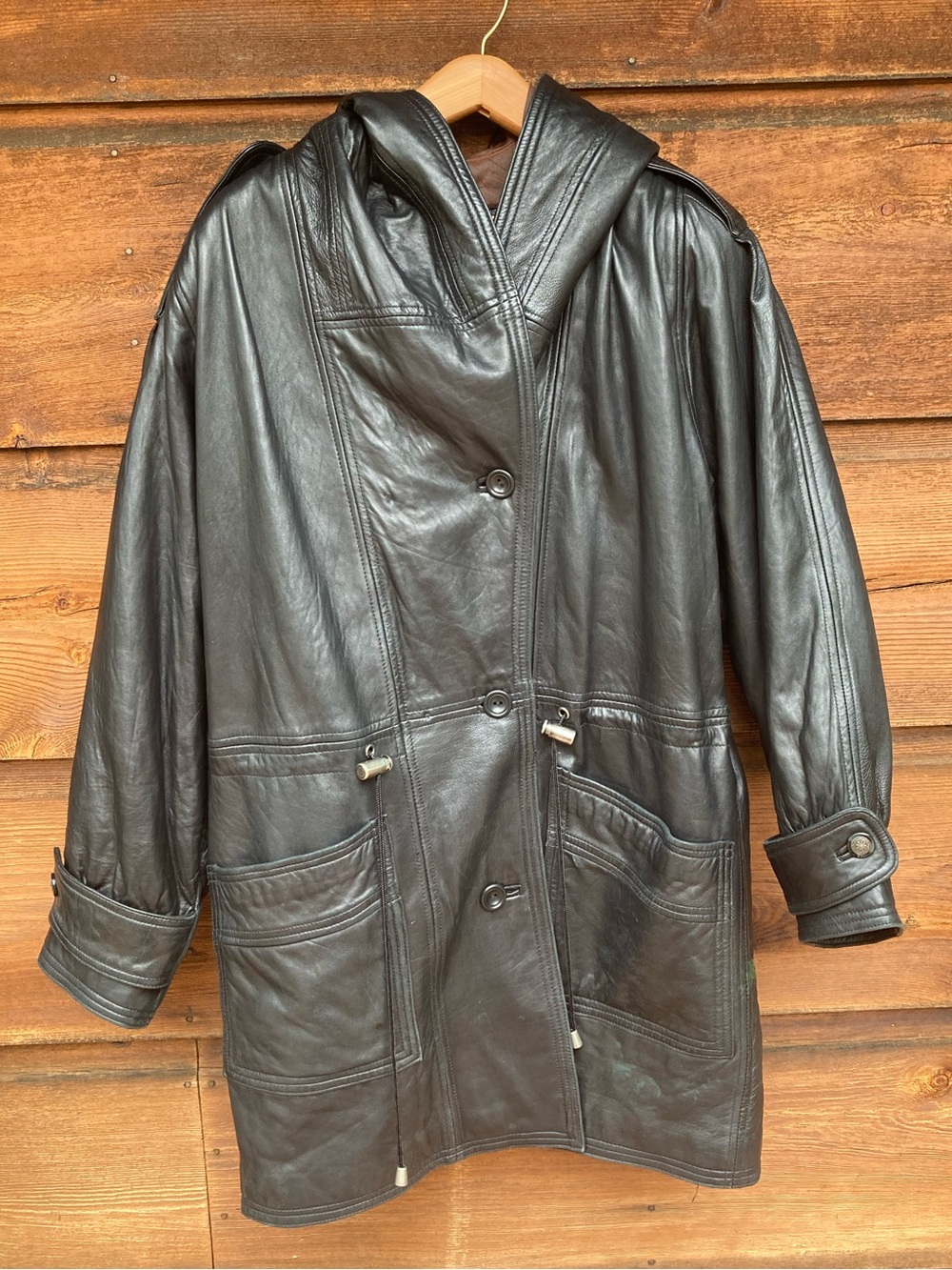 Soft Leather Hooded Vintage Coat